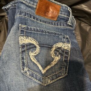 Big Star Blue Cropped Jeans with Brown Patch